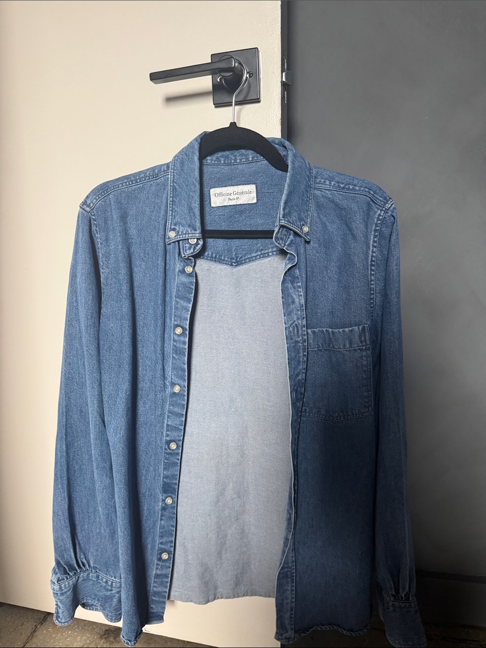 Officine Generale Blue Denim Button-Down Shirt